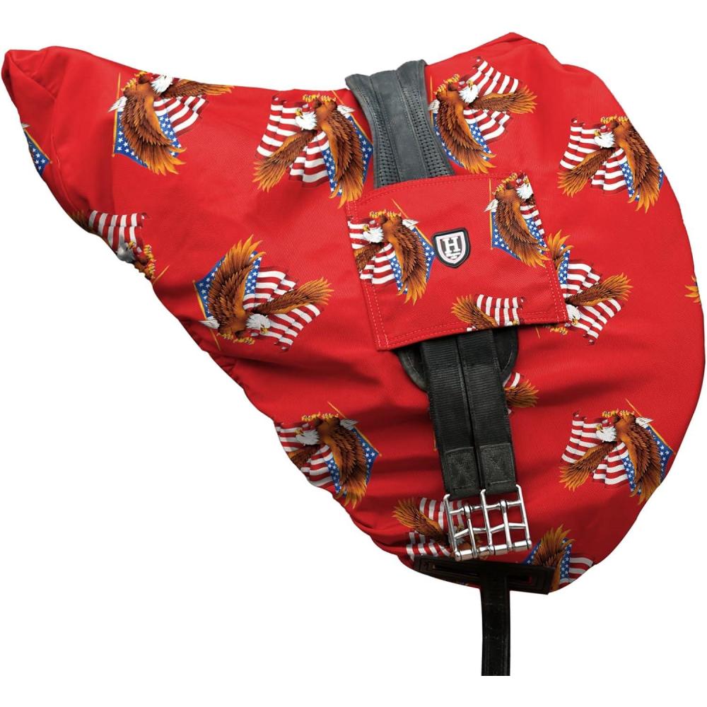 imageHarrison Howard Premium WaterproofBreathable FleeceLined Saddle Cover Scarlet RedPatriot Eagle