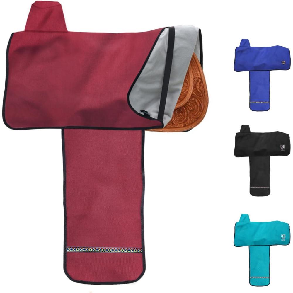 imageHarrison Howard Premium Western Saddle Cover Fender Protection with Unique Fleece Lining to Avoid Unnecessary WearTear Perfect for TravellingTealBurgundy