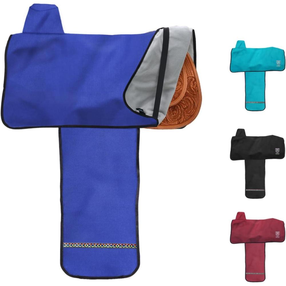 imageHarrison Howard Premium Western Saddle Cover Fender Protection with Unique Fleece Lining to Avoid Unnecessary WearTear Perfect for TravellingTealDeep Blue