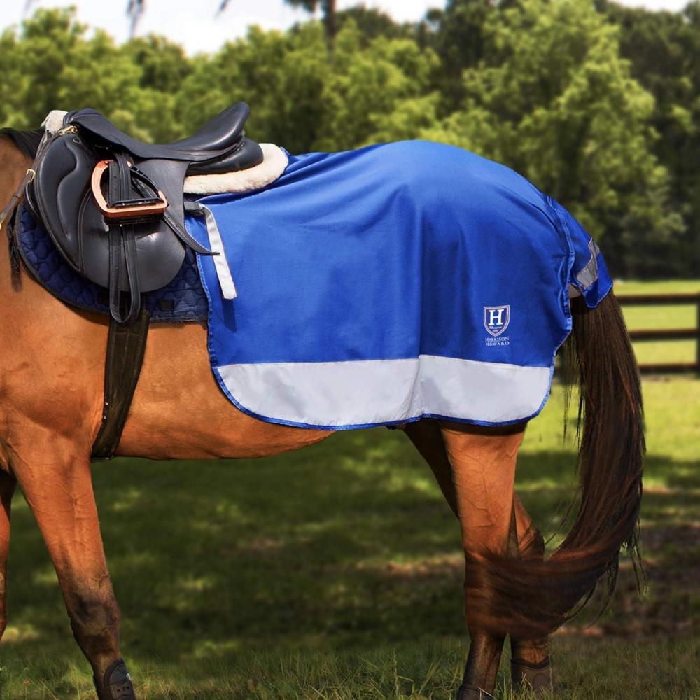 imageHarrison Howard Quarter Horse Fleece and Mesh Exercise Sheet Breathable Comfort Turnout Horse Blanket HiViz Competition Rug Champion Blue L