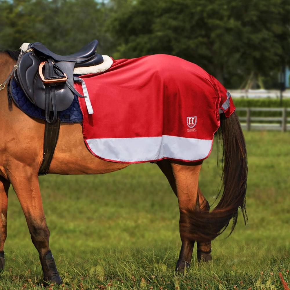 imageHarrison Howard Quarter Horse Fleece and Mesh Exercise Sheet Breathable Comfort Turnout Horse Blanket HiViz Competition Rug Red L