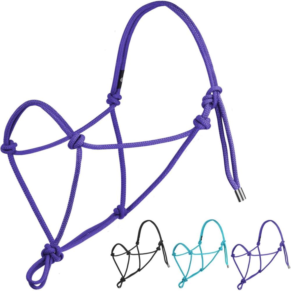 imageHarrison Howard Rope Halter for Horses Super Sturdy Training Halter with 2 Knot 14quot Stiff CordPurple