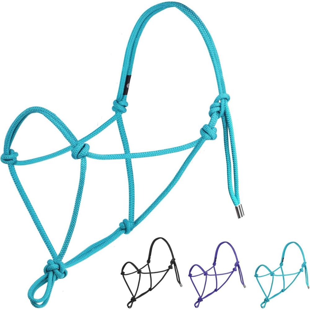 imageHarrison Howard Rope Halter for Horses Super Sturdy Training Halter with 2 Knot 14quot Stiff CordTurquoise