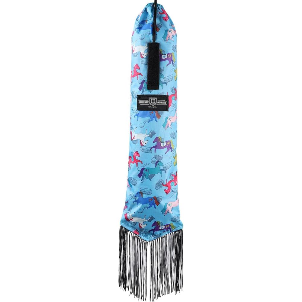 imageHarrison Howard Smooth Lightweight Adjustable Fastener Nylon Horse Tail Bag with FringePony Print Blue
