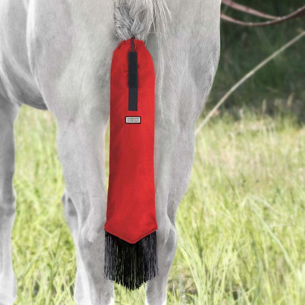 imageHarrison Howard Smooth Lightweight Adjustable Fastener Nylon Horse Tail Bag with FringeScarlet Red