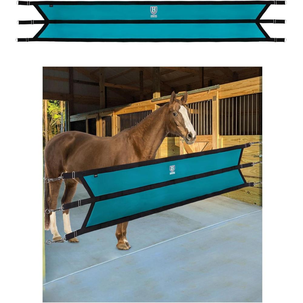 imageHarrison Howard Stall Guard for Aisle Home Barn Use with Sturdy Spring Hooks and DRings Adjustable Straps Aisle Stall Guard for Horses BlackDark Teal
