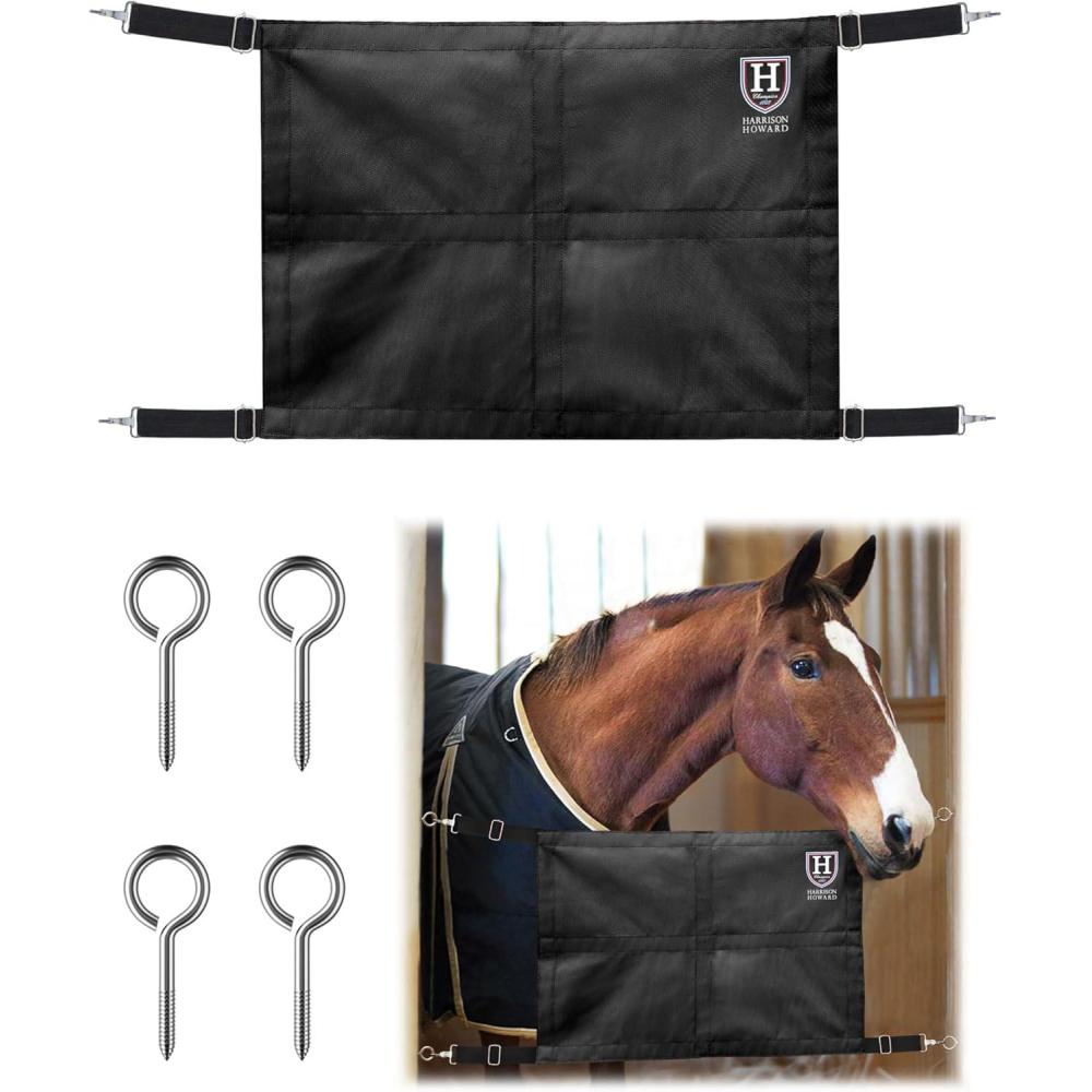 imageHarrison Howard Stall Guard for Horse Barn with Adjustable Straps and Sturdy Spring Hooks Included Horse Stall Guard BlackBlack