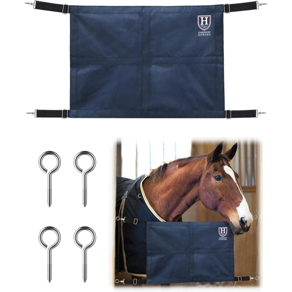 imageHarrison Howard Stall Guard for Horse Barn with Adjustable Straps and Sturdy Spring Hooks Included Horse Stall Guard BlackNavy