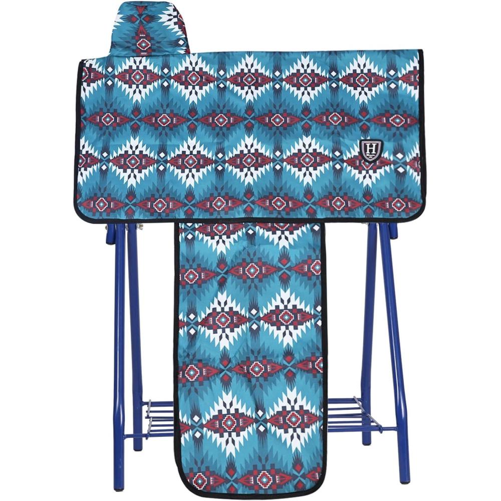imageHarrison Howard Sturdy Waterproof Western Saddle Cover with Stylish Prints That Stand Out Keep Your Saddle in Pristine Condition Perfect for Showing or Riding EventsClassic Indian Teal