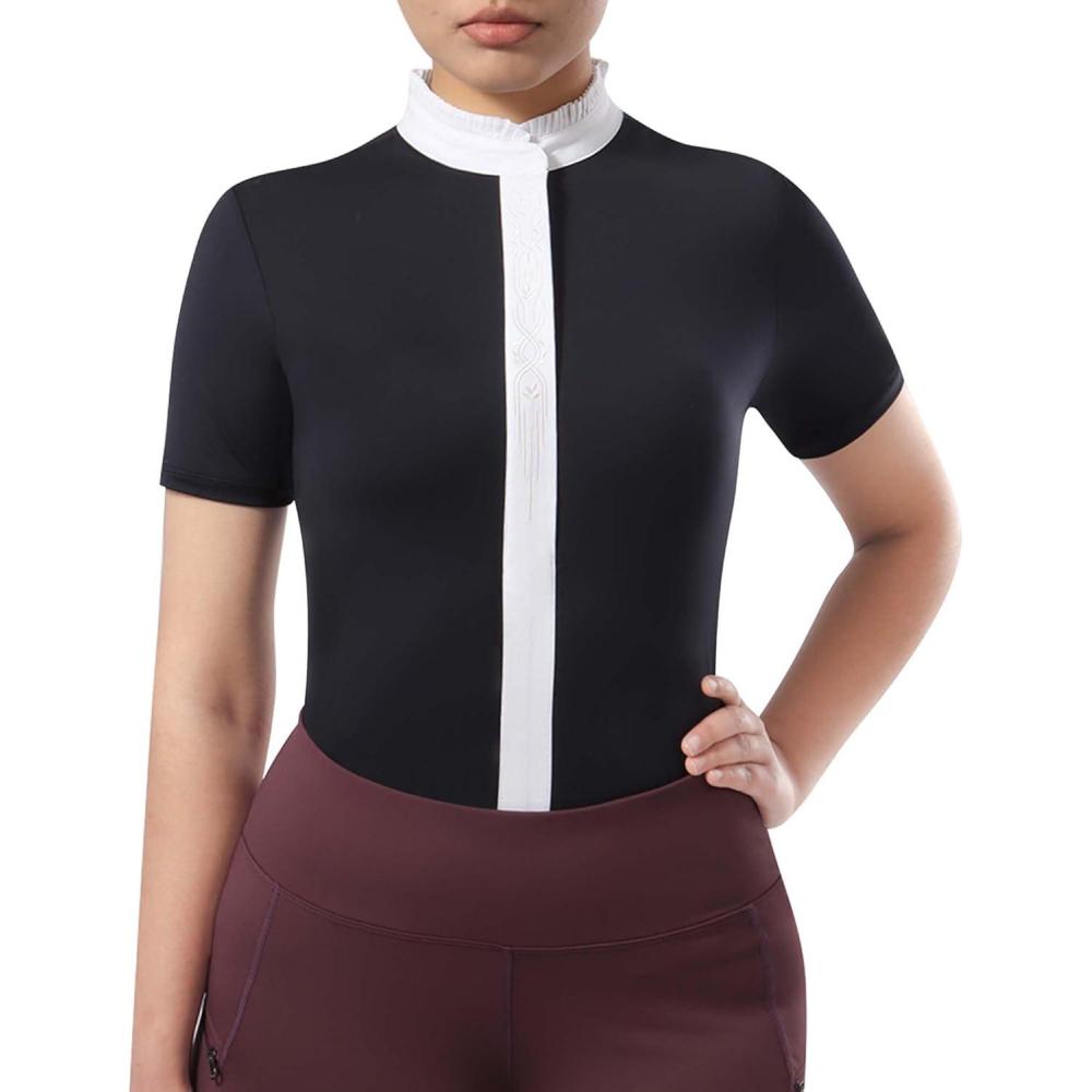 imageHarrison Howard Womens Equestrian Short Sleeve Riding Top Show Shirt Rider Sport Sun ShirtNavy