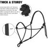 Harrison Howard Rope Halter for Horses – Super Sturdy Training Halter with 2 Knot 1/4″ Stiff Cord(black)