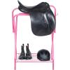 Harrison Howard Saddle Stand Freestanding Full-Size Portable Floor Horse Saddle Rack Secure Saddle Blue(Pink)