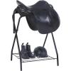 Harrison Howard Saddle Stand Freestanding Full-Size Portable Floor Horse Saddle Rack with Fabric Adds Protection to Underside of Saddle Prevents Bar Indentations Secure Saddle Saddle Black(Black)