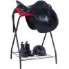 Harrison Howard Saddle Stand Freestanding Full-Size Portable Floor Horse Saddle Rack with Fabric Adds Protection to Underside of Saddle Prevents Bar Indentations Secure Saddle Saddle Black(Red)