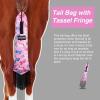 Harrison Howard Smooth Lightweight Adjustable Fastener Nylon Horse Tail Bag with Fringe(Pony Print Pink)
