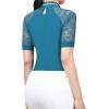 Harrison Howard Women’s Slim Fit Show Shirt with Lace Sleeves and Iconic Bit Breathable Comfortable Rider Top(Teal)