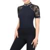 Harrison Howard Women’s Slim Fit Show Shirt with Lace Sleeves and Iconic Bit Breathable Comfortable Rider Top(Black)