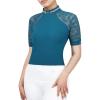 Harrison Howard Women’s Slim Fit Show Shirt with Lace Sleeves and Iconic Bit Breathable Comfortable Rider Top(Teal)