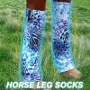 Harrison Howard Loose Fitting Horse Leg Socks Horse Socks Comfortable and Easy to Wear Set of 4(Blue Leopard)