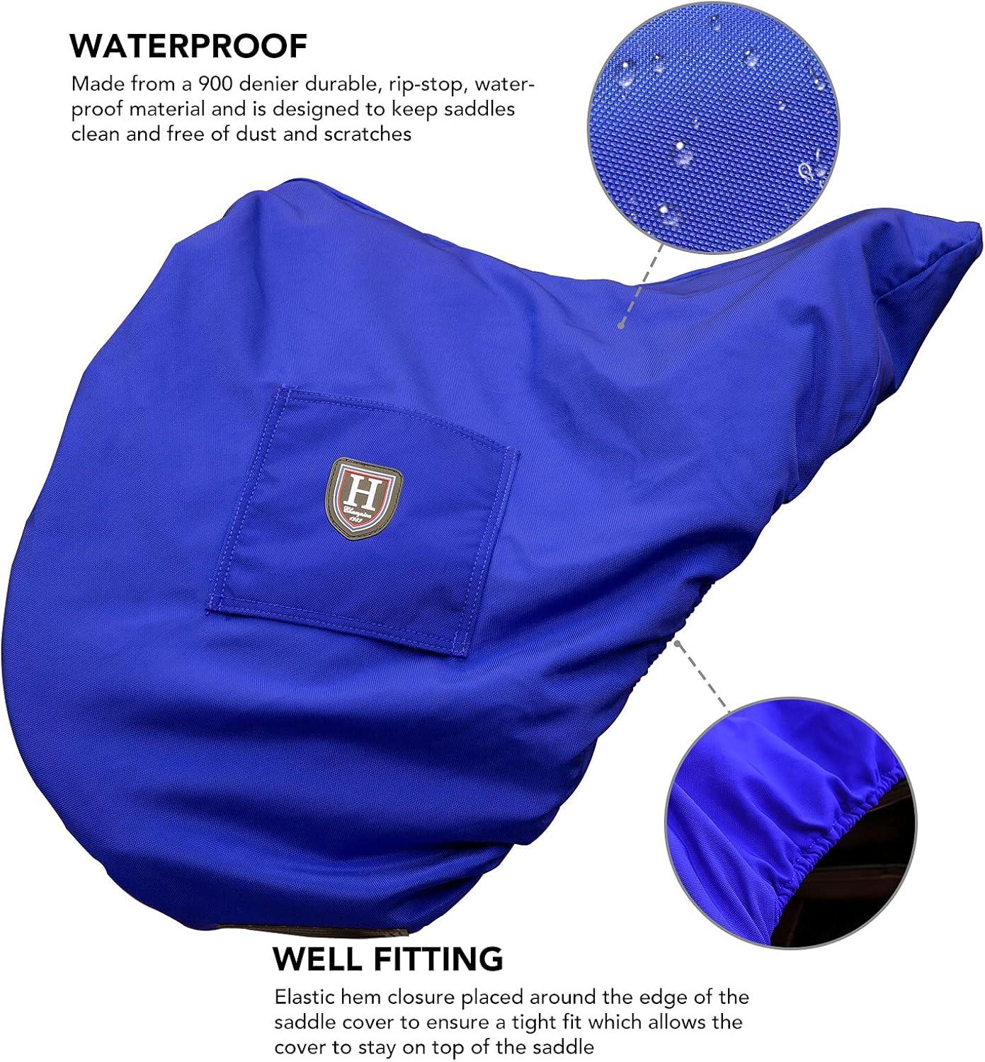 imageHarrison Howard Premium English Saddle Cover WaterproofBreathable FleeceLined LongLasting Outer Damage Protection Saddle CoverChampion Blue