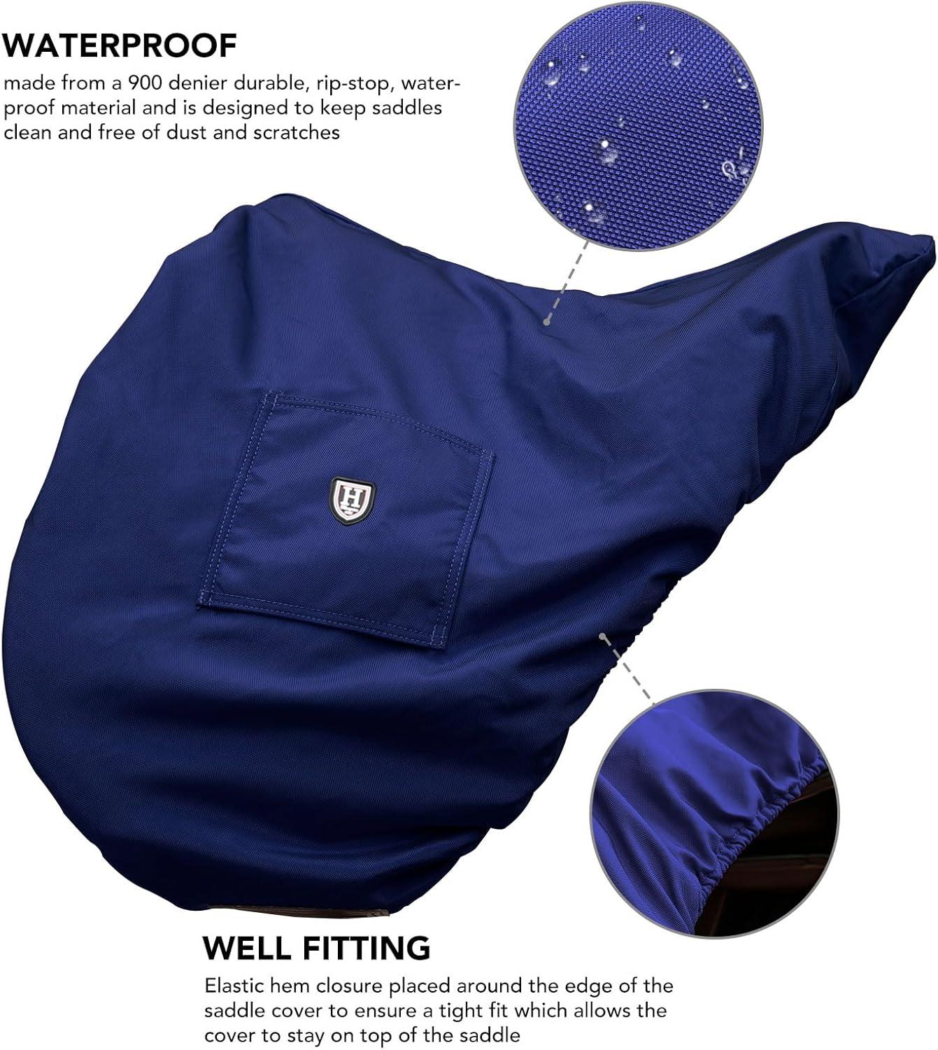 imageHarrison Howard Premium English Saddle Cover WaterproofBreathable FleeceLined LongLasting Outer Damage Protection Saddle CoverNavy