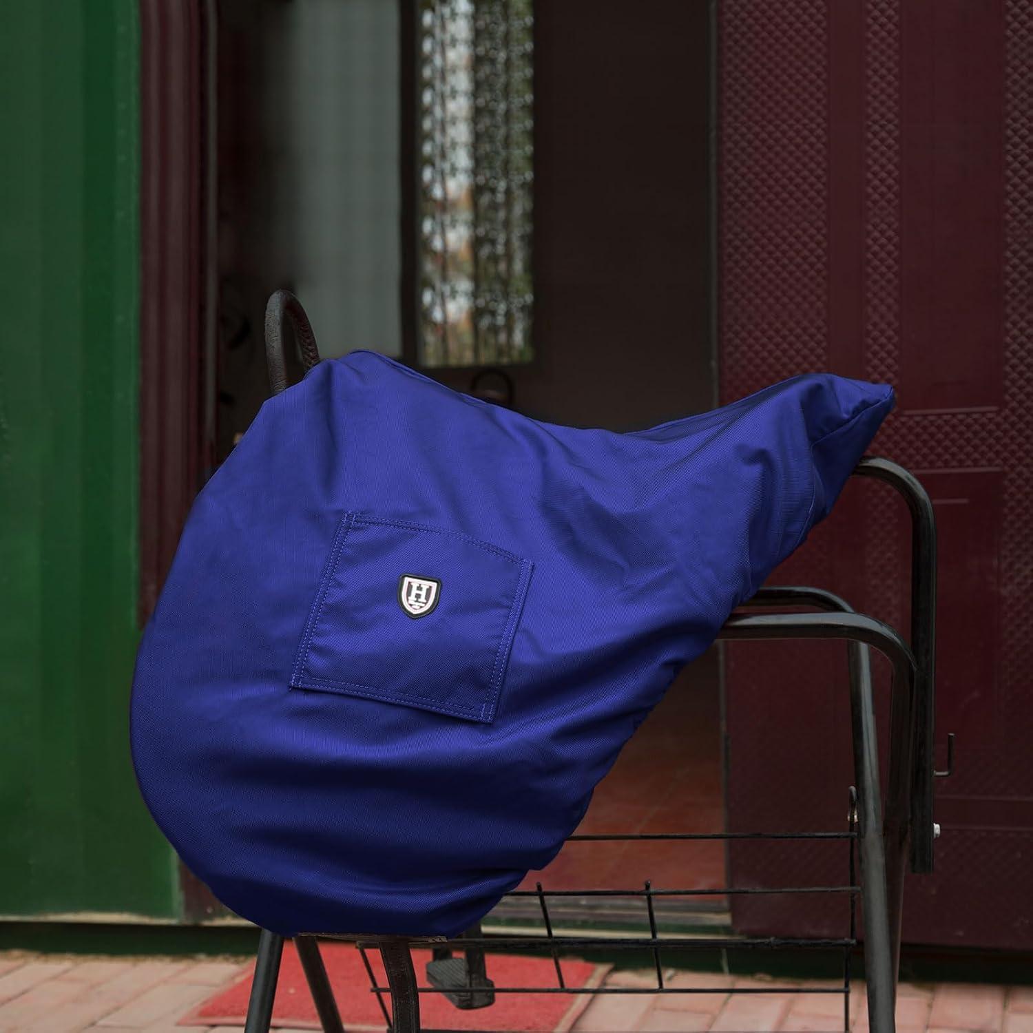 imageHarrison Howard Premium English Saddle Cover WaterproofBreathable FleeceLined LongLasting Outer Damage Protection Saddle CoverNavy