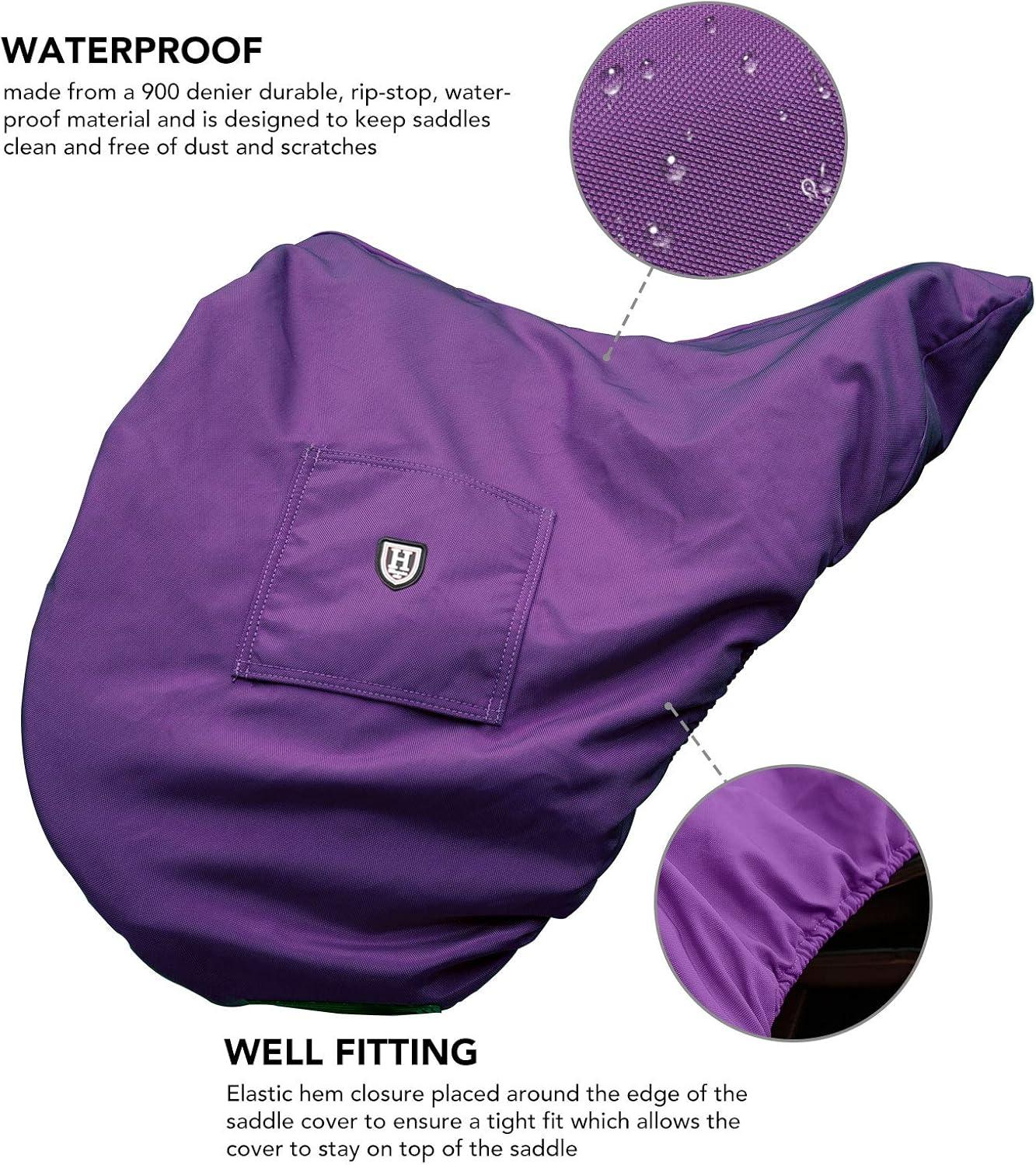 imageHarrison Howard Premium English Saddle Cover WaterproofBreathable FleeceLined LongLasting Outer Damage Protection Saddle CoverRegal Purple