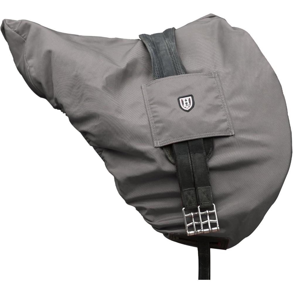 imageHarrison Howard Premium English Saddle Cover WaterproofBreathable FleeceLined LongLasting Outer Damage Protection Saddle CoverCharcoal Grey