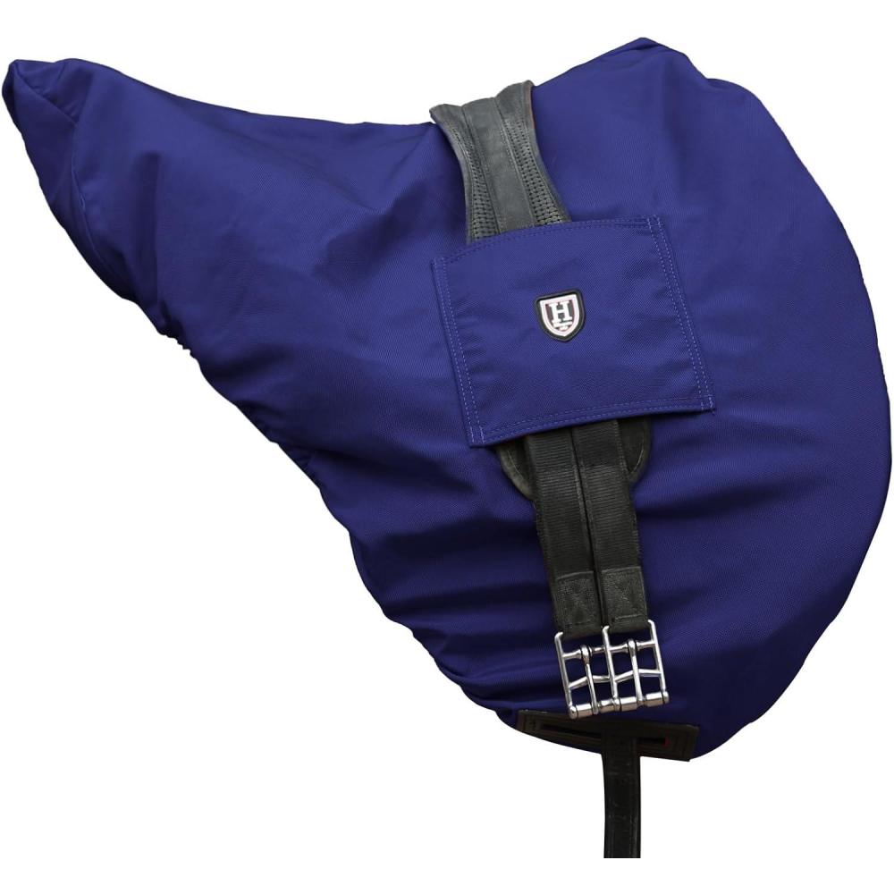 imageHarrison Howard Premium English Saddle Cover WaterproofBreathable FleeceLined LongLasting Outer Damage Protection Saddle CoverNavy