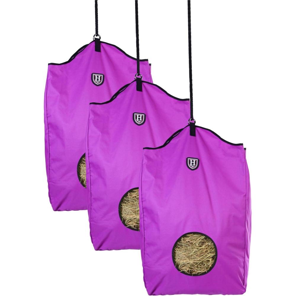 imageHarrison Howard Premium Durable Horse Hay Bag Slow Feed Hay Bag Waterproof Large Capacity Horse Tote 3pcsPurplePurple