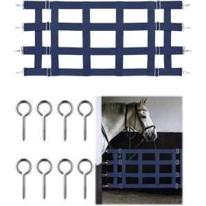 Harrison Howard Adjustable Horse Stall Guard Poly 4 Slat Door Guard for Horse Barns Sturdy Webbing Grid Design Stall Guard Red(Navy)
