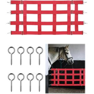 Harrison Howard Adjustable Horse Stall Guard Poly 4 Slat Door Guard for Horse Barns Sturdy Webbing Grid Design Stall Guard Red(Red)
