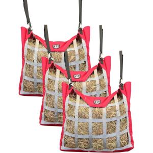 Harrison Howard Premium Durable Horse Hay Bag Slow Feed Hay Bag Waterproof Fabric Large Capacity Horse Tote 3pcs- Red(Red)