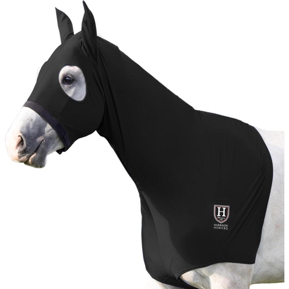 imageHarrison Howard Stretch Horse Slinky Hood AllCovered Comfortable Horse Sleazy Neck with ZipperNavy MediumBlack