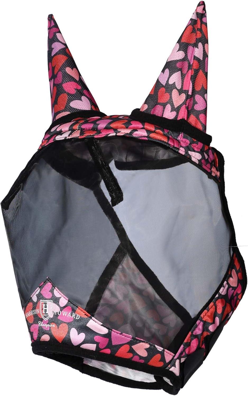 imageHarrison Howard Pro LumiVista Horse Half Face Fly Mask Large Eye Space with Ears UV Protection for Horse Cute Hearts LCute Hearts