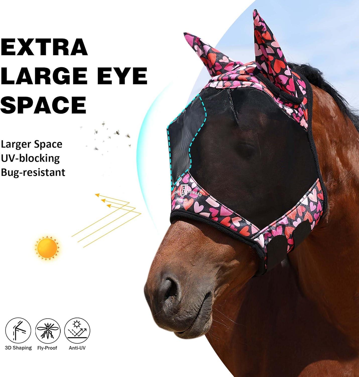 imageHarrison Howard Pro LumiVista Horse Half Face Fly Mask Large Eye Space with Ears UV Protection for Horse Cute Hearts LCute Hearts