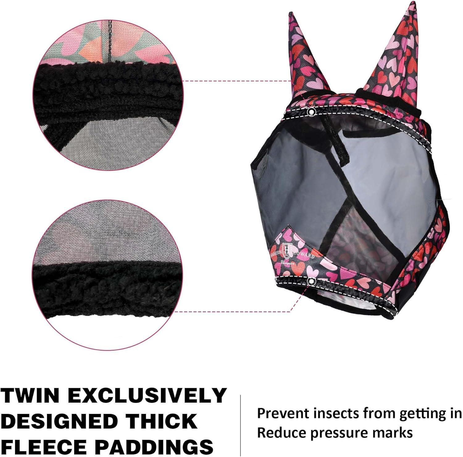 imageHarrison Howard Pro LumiVista Horse Half Face Fly Mask Large Eye Space with Ears UV Protection for Horse Cute Hearts LCute Hearts