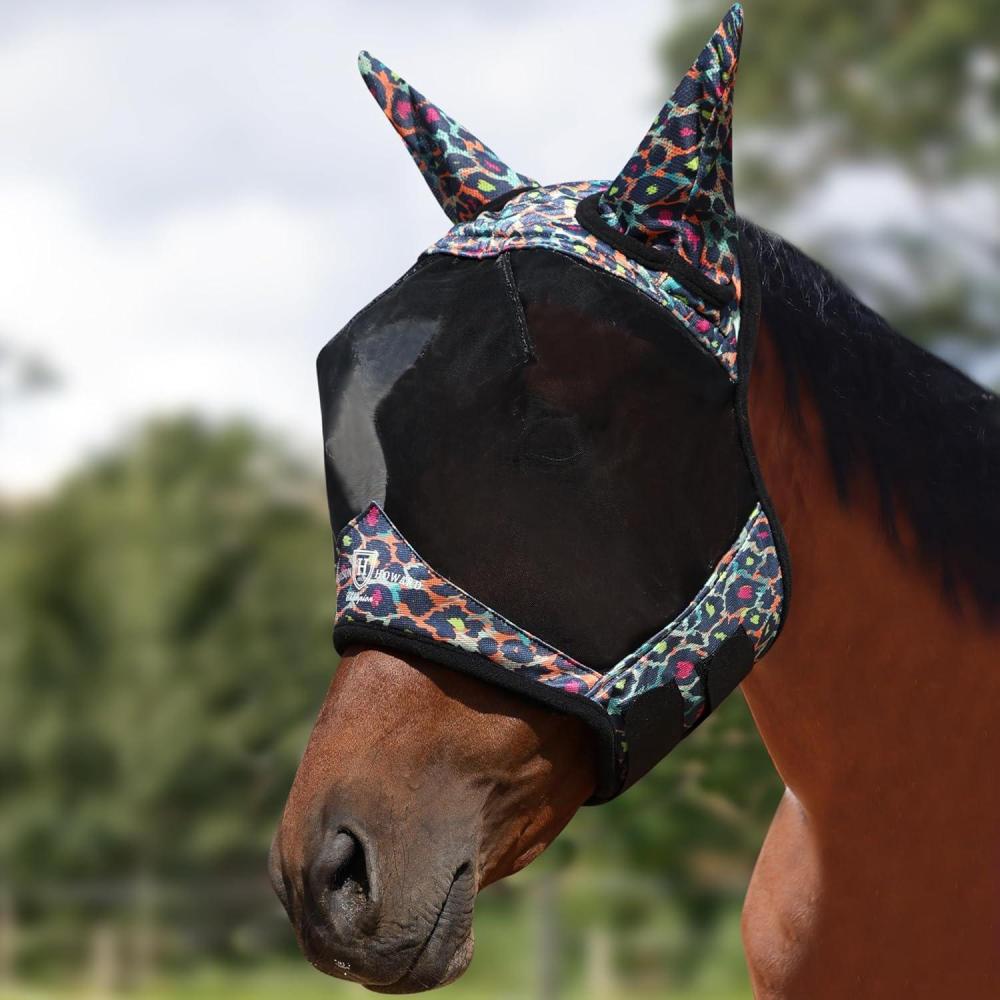imageHarrison Howard Pro LumiVista Horse Half Face Fly Mask Large Eye Space with Ears UV Protection for Horse Cute Hearts LIridescent Prints