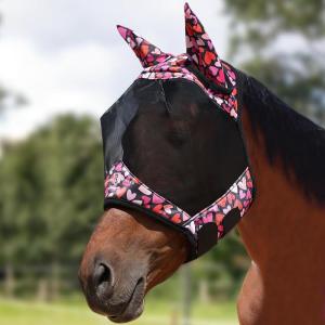 Harrison Howard Pro LumiVista Horse Half Face Fly Mask Large Eye Space with Ears UV Protection for Horse Cute Hearts L(Cute Hearts)