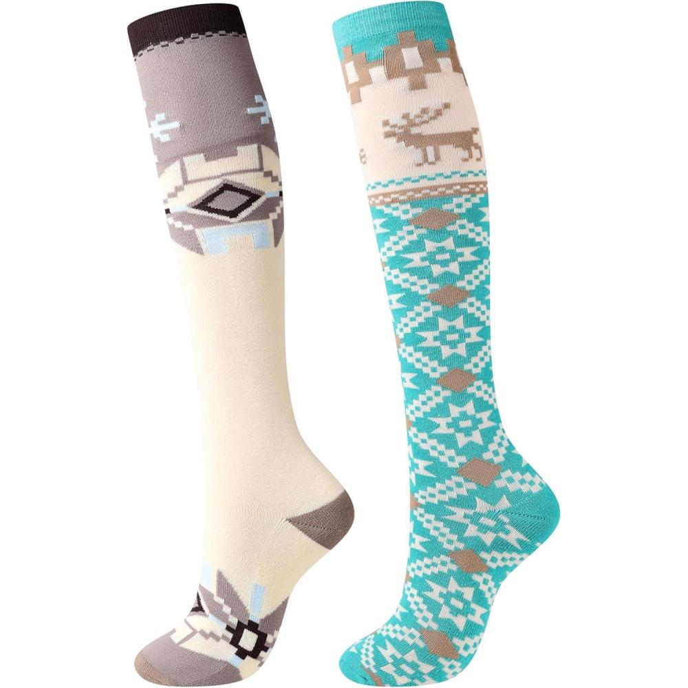 imageHarrison Howard 2Pack Riding Socks Equestrian Women KneeHigh Socks for Women Soft Breathable and MoistureWickingWhiteBlue