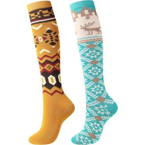 Harrison Howard 2/Pack Riding Socks Equestrian Women, Knee-High Socks for Women Soft Breathable and Moisture-Wicking(Blue/Yellow)