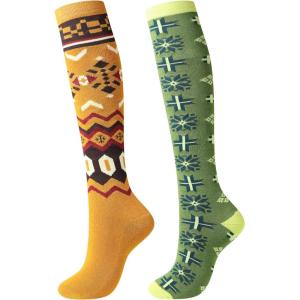 Harrison Howard 2/Pack Riding Socks Equestrian Women, Knee-High Socks for Women Soft Breathable and Moisture-Wicking(Green/Yellow)