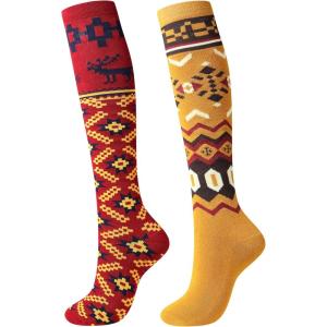 Harrison Howard 2/Pack Riding Socks Equestrian Women, Knee-High Socks for Women Soft Breathable and Moisture-Wicking(Red/Yellow)