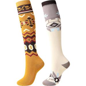 Harrison Howard 2/Pack Riding Socks Equestrian Women, Knee-High Socks for Women Soft Breathable and Moisture-Wicking(White/Yellow)