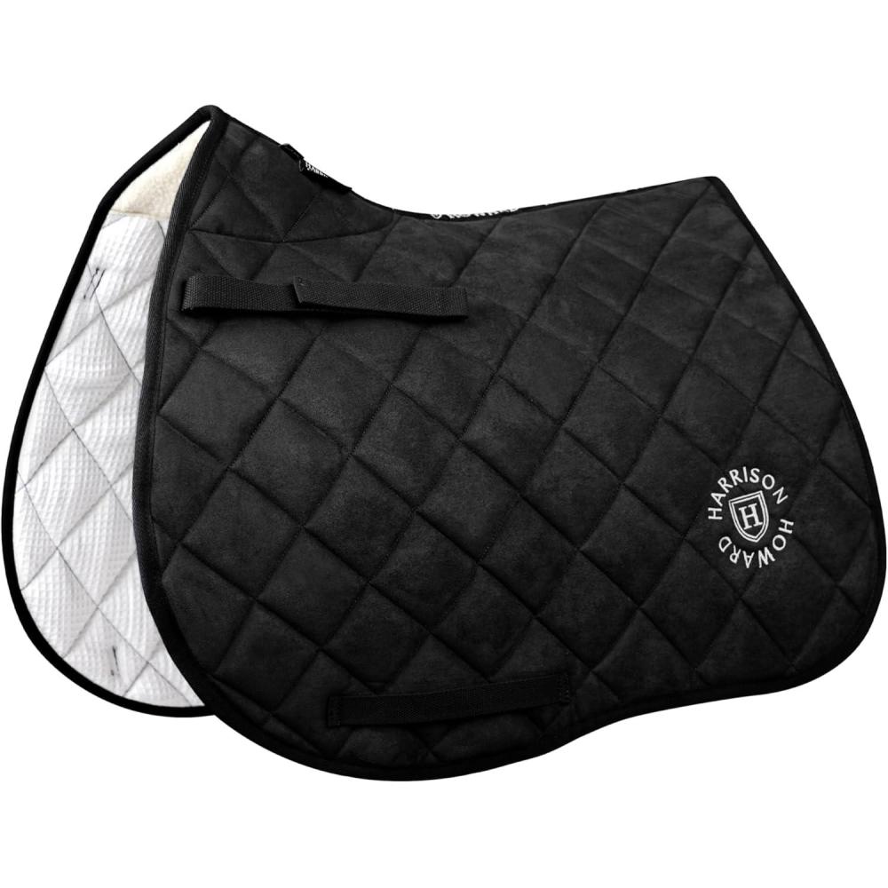 imageHarrison Howard English Saddle Pad for Horse Riding NonSlip Suede All Purpose Saddle Pad Soft Cushioning for Horse BackBlack