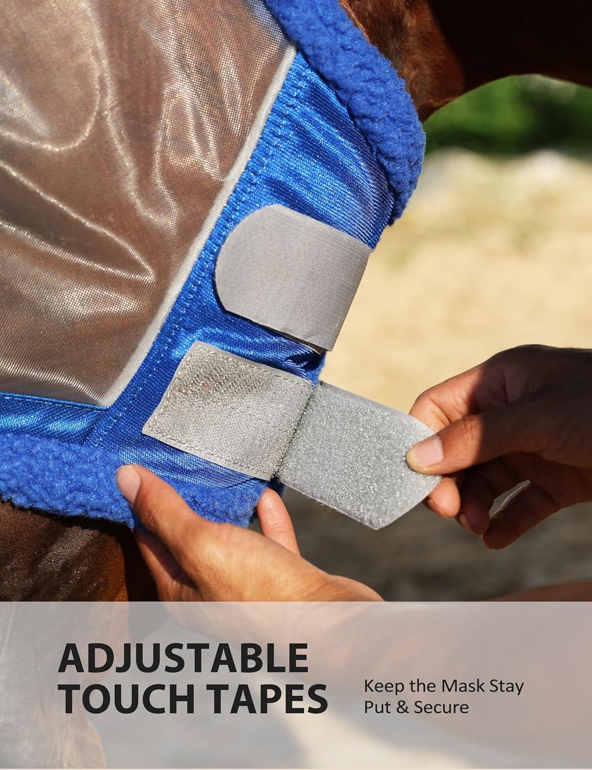 image:imageHarrison Howard CareMaster Horse Fly Mask UV Protective Fine Mesh with Extra Wool Soft Touch on Skin Cerulean Blue MChampion Blue