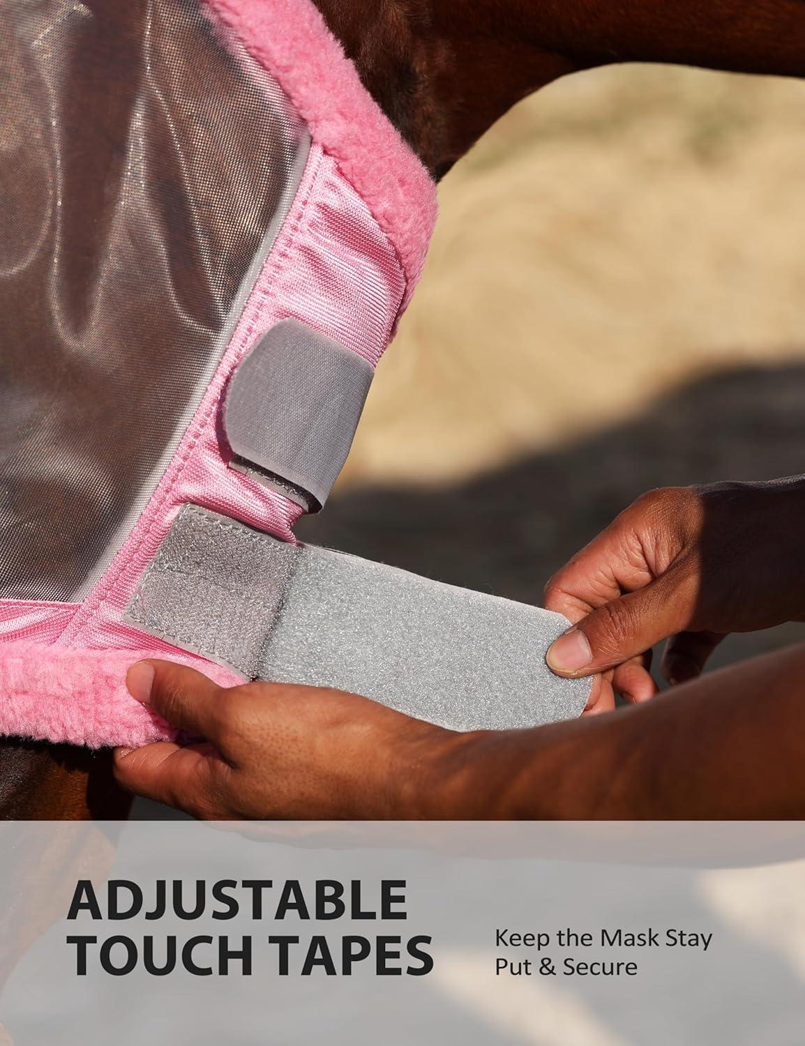 image:imageHarrison Howard CareMaster Horse Fly Mask UV Protective Fine Mesh with Extra Wool Soft Touch on Skin Cerulean Blue MLight Pink