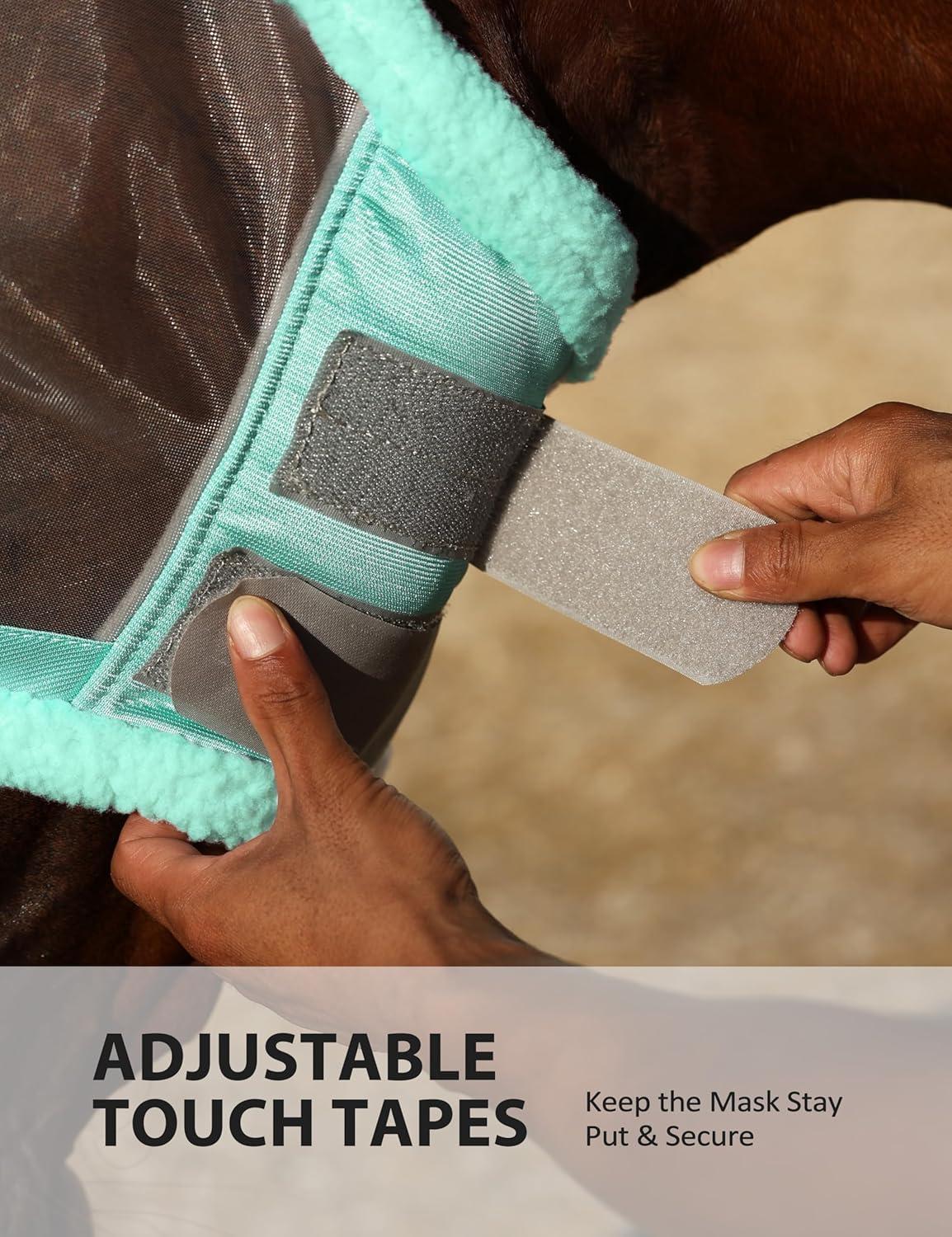 image:imageHarrison Howard CareMaster Horse Fly Mask UV Protective Fine Mesh with Extra Wool Soft Touch on Skin Cerulean Blue MMint