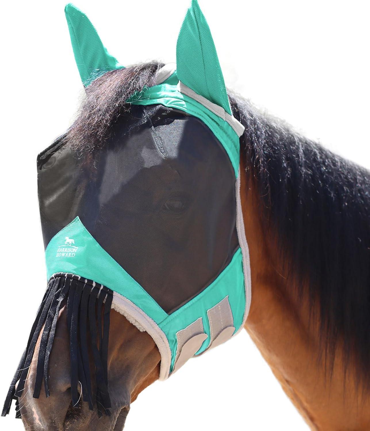image:imageHarrison Howard CareMaster Horse Fly mask with Ears and Nose Fringe Fly Protector Defender Mask Light Pink Full SizeSummer Mint