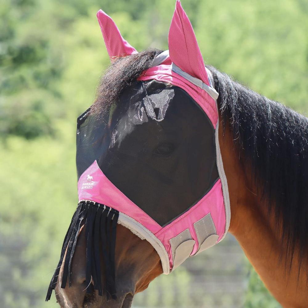 image:imageHarrison Howard CareMaster Horse Fly mask with Ears and Nose Fringe Fly Protector Defender Mask Light Pink Full SizeLight Pink
